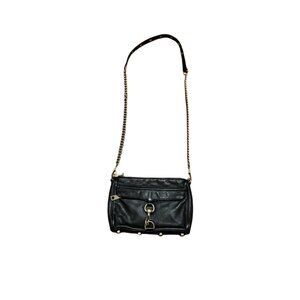 Rebecca Minkoff Crossbody Bag Black Leather with Gold Chain
